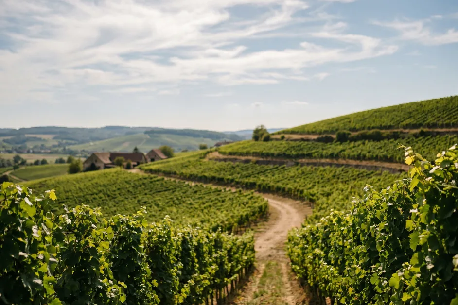 Sonnige Weinberge mit grünen Rebzeilen in einer deutschen Weinregion