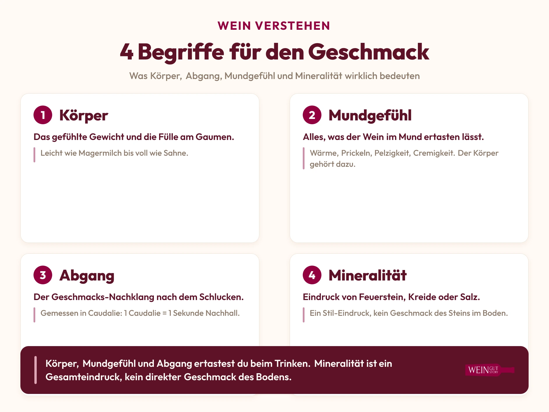 Infografik: Körper, Mundgefühl, Abgang und Mineralität beim Wein einfach erklärt
